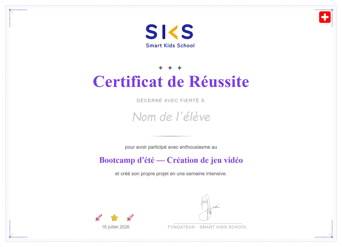 Exemple de certificat de stage Smart Kids School