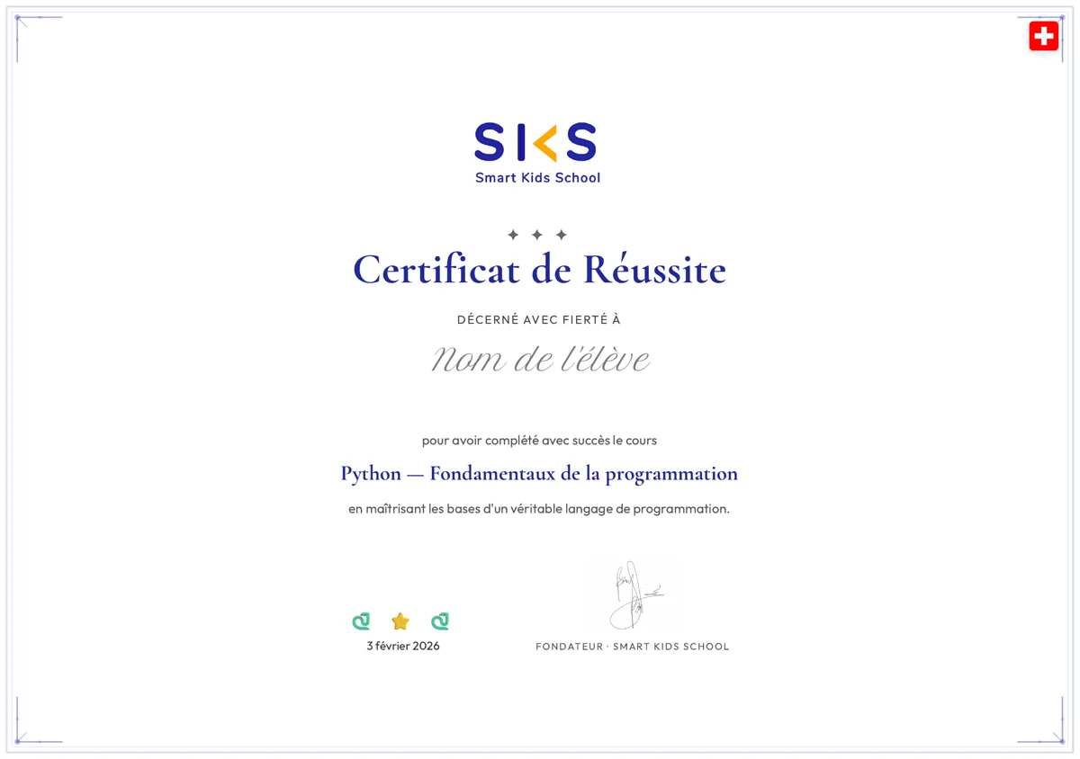 Exemple de certificat Smart Kids School